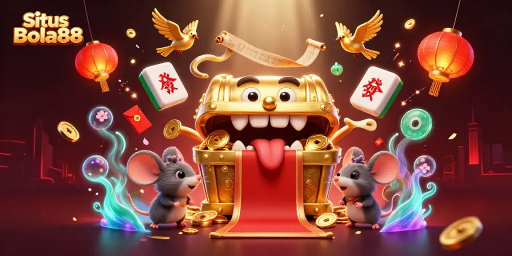 Engaging scene of adventurer mice drawn to the sparkling treasures at Situs Bola88, embodying casino excitement.
