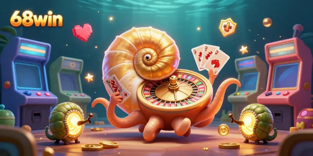 Engage in thrilling gameplay with 68win, featuring a giant nautilus roulette and glowing fossil companions.