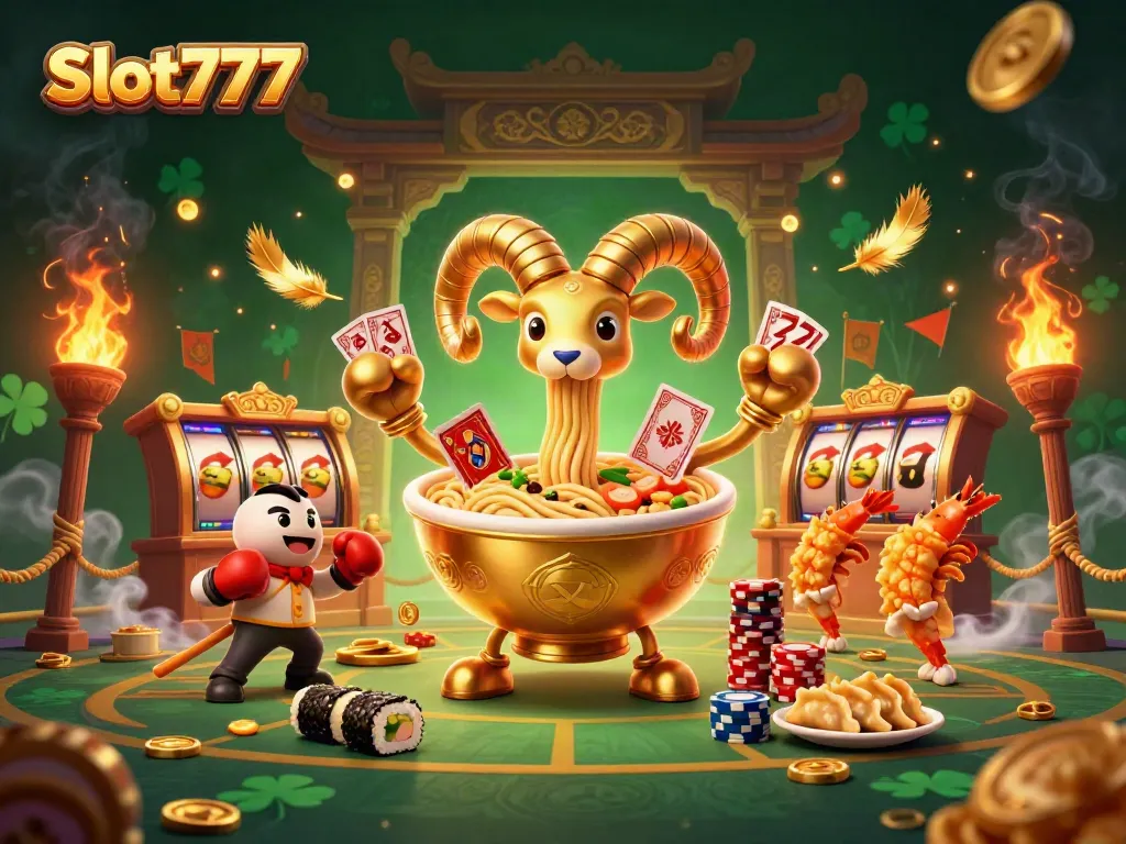 Spin and win with Slot777 in this vibrant casino-themed 3D illustration featuring exciting characters.