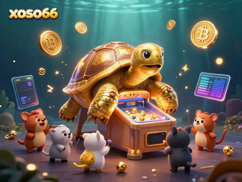 Experience thrilling gaming with xoso66 in an ultra-detailed 3D casino illustration showcasing vibrant characters and crypto elements.