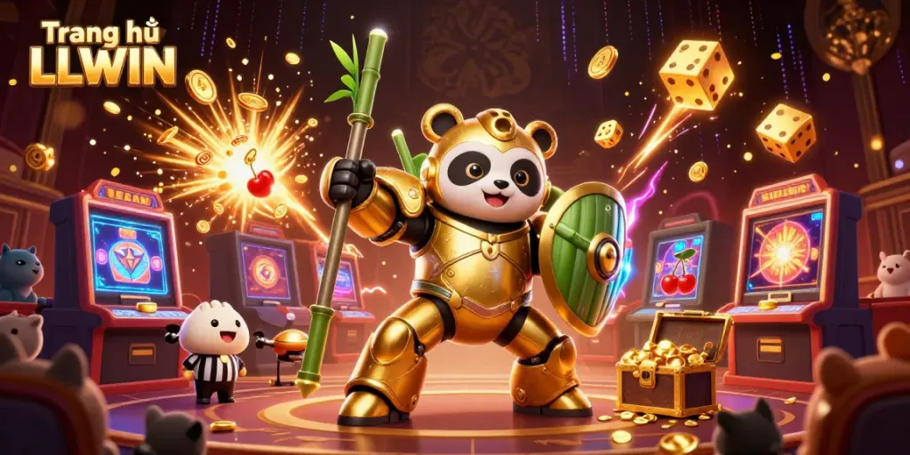 Experience the thrilling action at Trang chủ LLWIN with a dynamic casino scene featuring engaging characters and games.