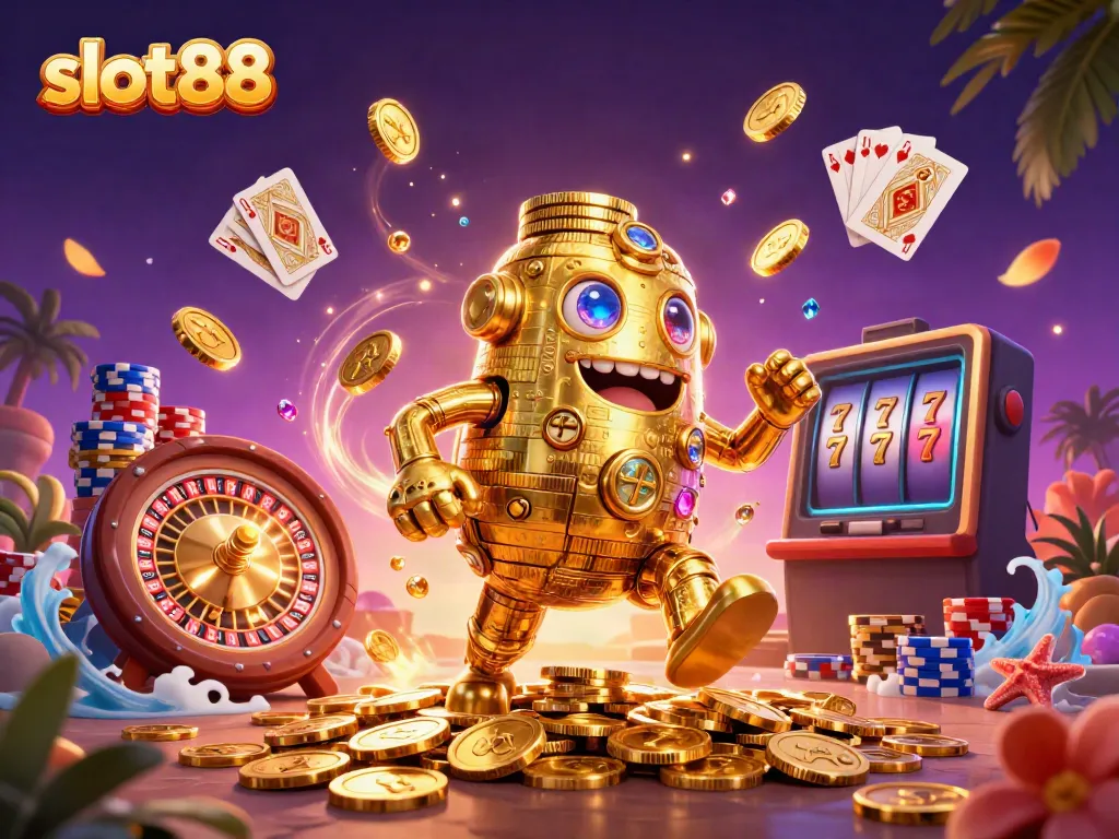 Spin and win with slot88 at an exciting casino featuring golden golems and vibrant game elements.