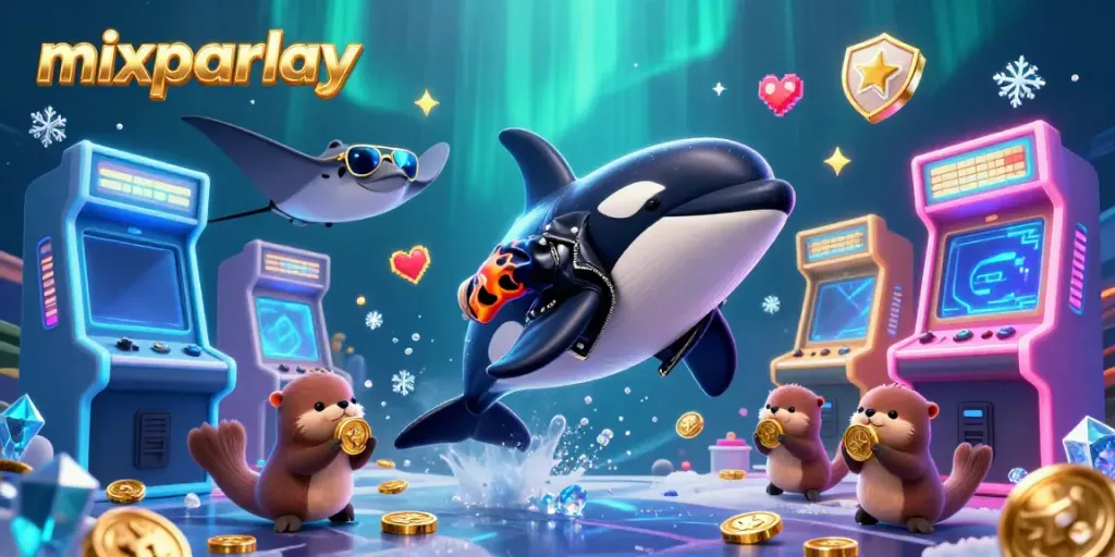 Experience the thrill of mixparlay betting with a vibrant 3D scene of a whale, stingray, and otters collecting coins.