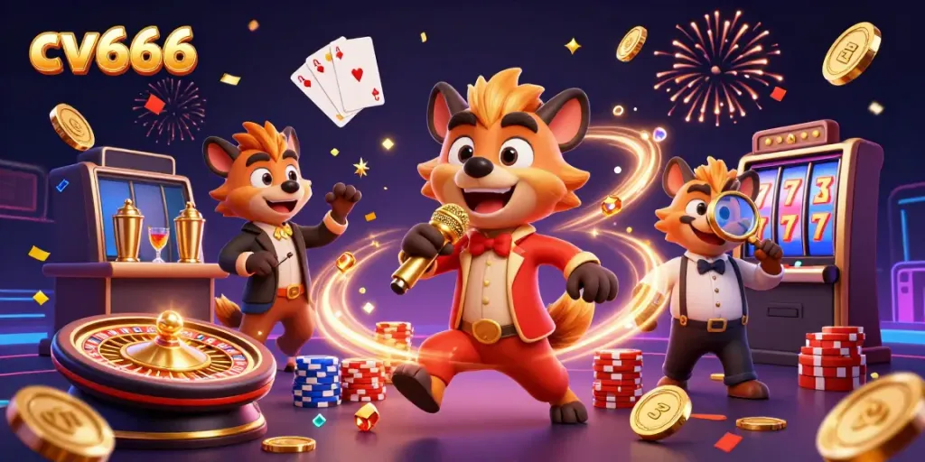 Experience excitement at cv666 Casino with hyenas performing in a comedy club atmosphere, spilling gold!