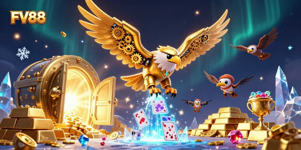 Engage in thrilling gameplay at FV88 with vibrant 3D illustrations of casino adventures, showcasing excitement and wealth.