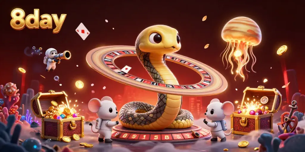 Bet on the cosmic roulette wheel in an exciting 8day-themed casino scene.