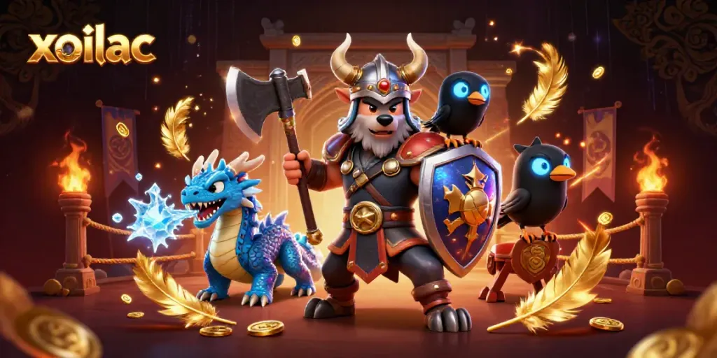 Experience thrilling sports betting strategies at Xoilac with animated Viking and dragon adventure.
