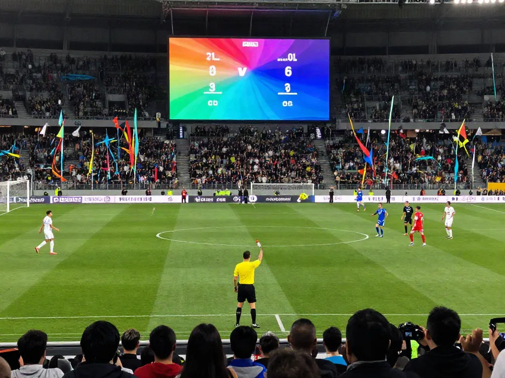 Exciting football match in progress showcasing vibrant action and score updates with fans cheering.