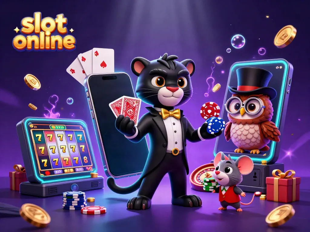 Engage with slot online excitement featuring vibrant characters, games, and casino elements