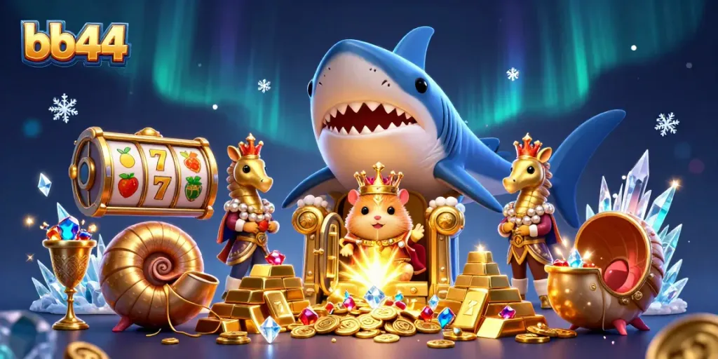 Enjoy thrilling bb44 casino action with a golden hamster king ruling over treasure and slot reels.
