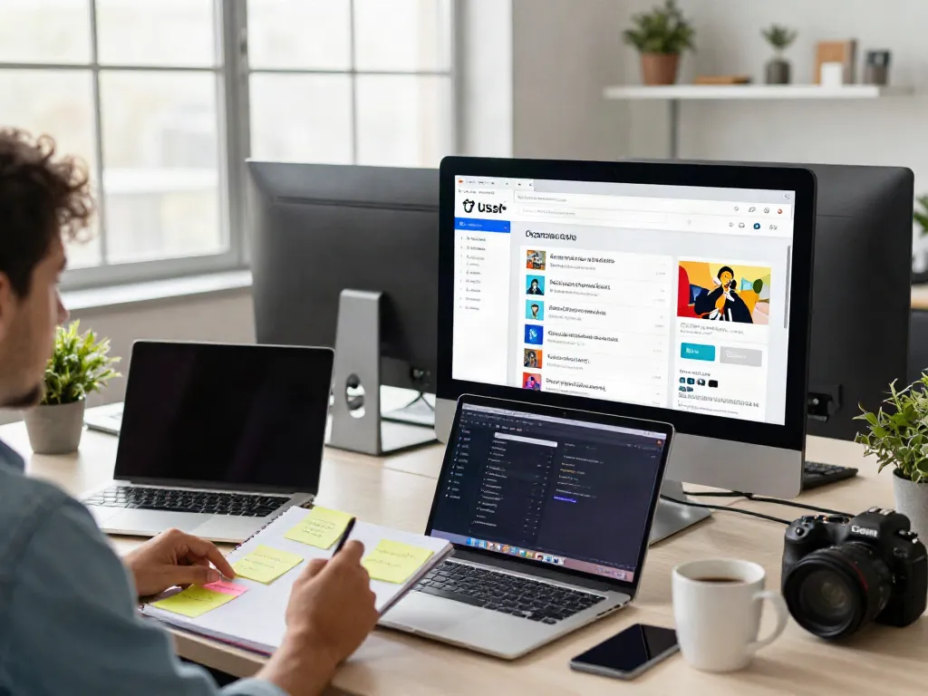 Engaging workspace scene featuring 링크모음 digital links collage showcased on computer, enhancing user experience.